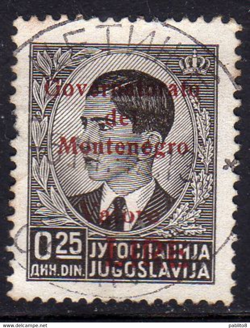 MONTENEGRO 1942 SOPRASTAMPA ROSSA VALORE LIRE 25p USATO  USED OBLITERE' - Montenegro