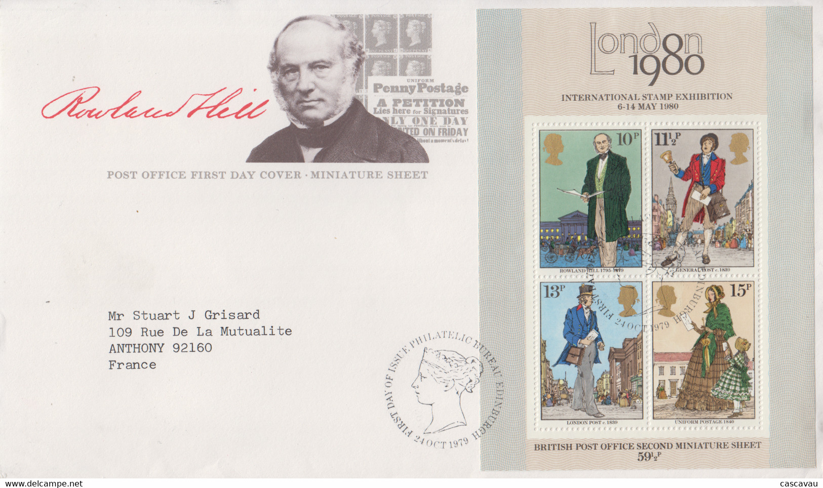 Enveloppe FDC  1er  Jour   GRANDE  BRETAGNE   Bloc  Feuillet    Sir  Roland  HILL   1979 - Rowland Hill