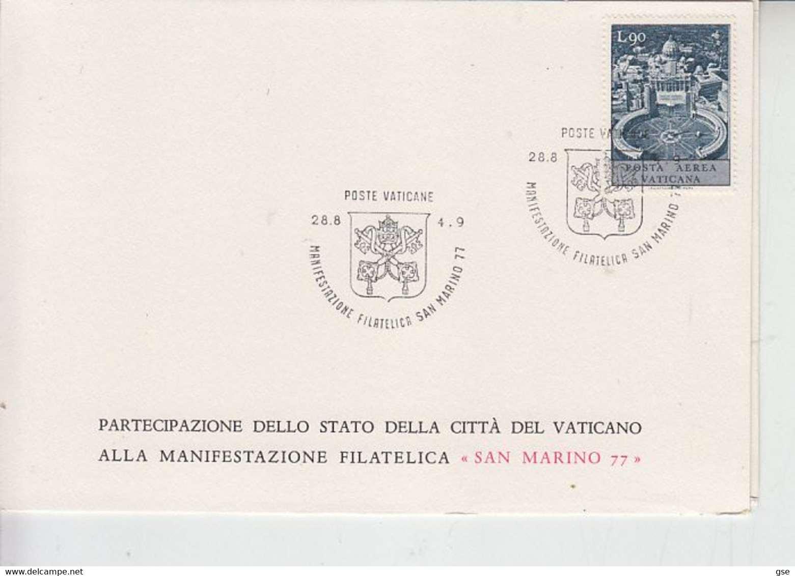VATICANO  1977 - Cartoncino Con "annullo Speciale" Manifestazione S.Marino -.- - Libretti
