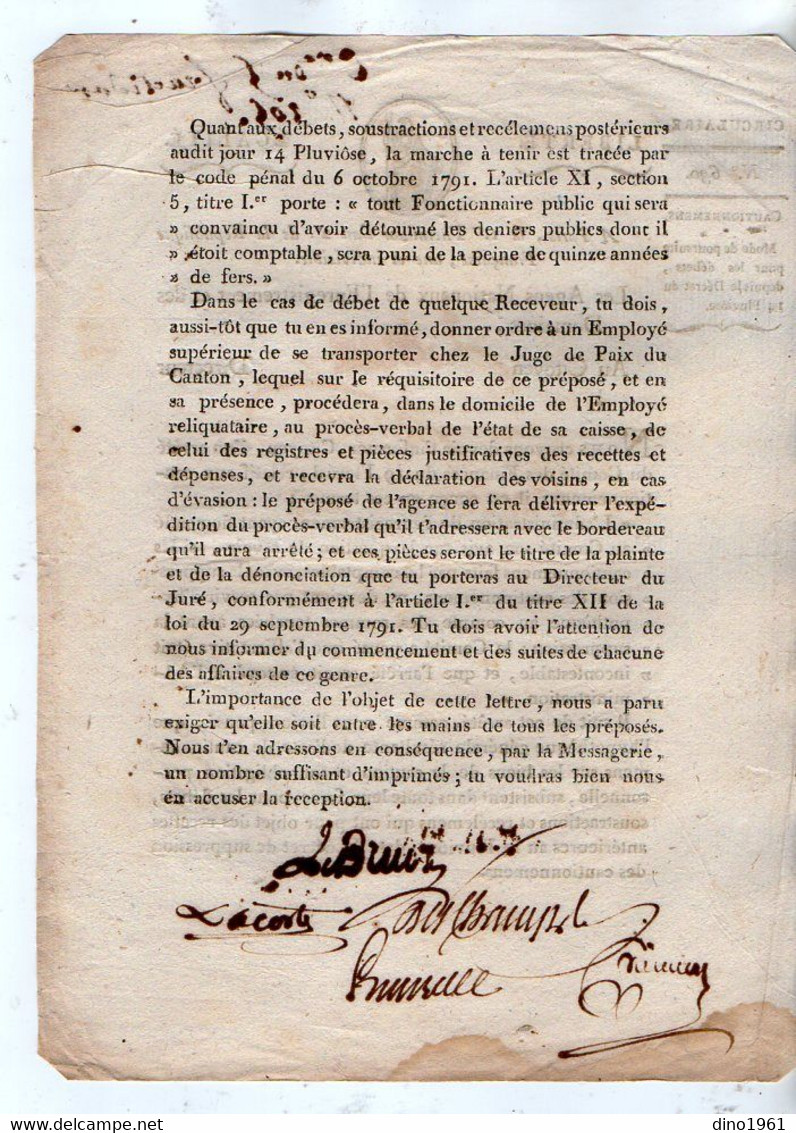 VP18.498 - Révolution - PARIS An 2 De La République Française - Circulaire Concernant Les Cautionnemens - Decrees & Laws