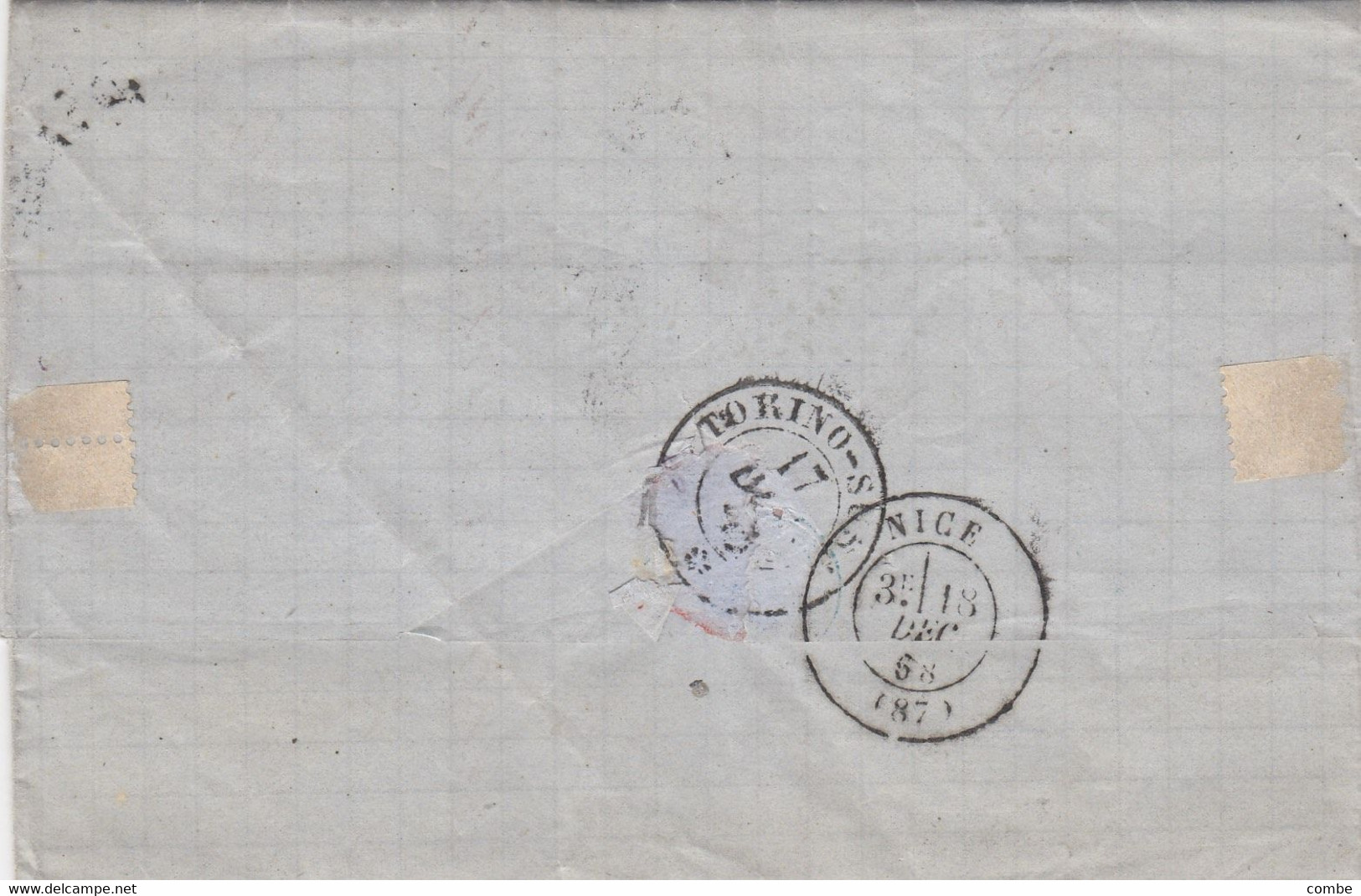 LETTRE. ITALIE. 15 DEC 1868. PD.  40c. ANCONA POUR NICE. AMBILANT MARSEILLE - 1849-1876: Classic Period