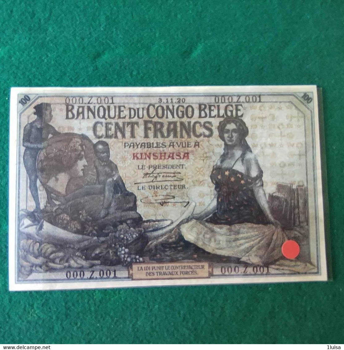 CONGO BELGA 1000 FRANCS 1920  COPY - Banco De Congo Belga