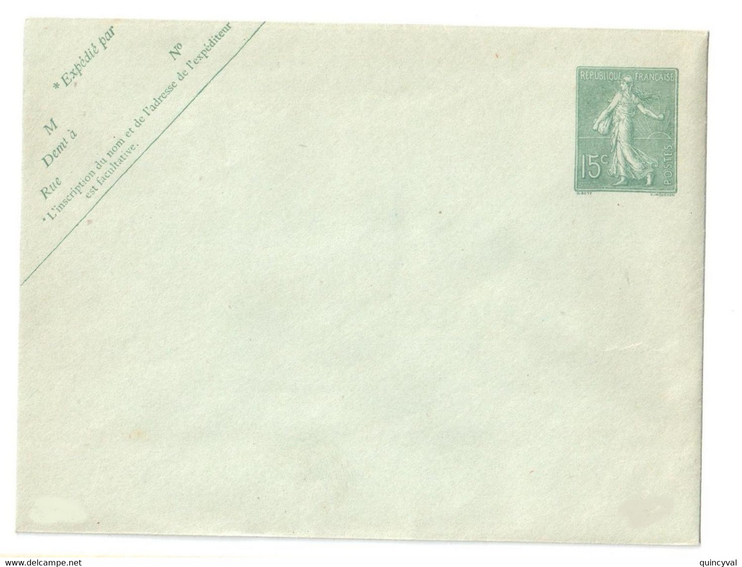 Enveloppe Entier Postal 15 C Semeuse Lignée Mill 507 Format 123x96 Mm Yv 130-E1 Storch B11 - Enveloppes Types Et TSC (avant 1995)