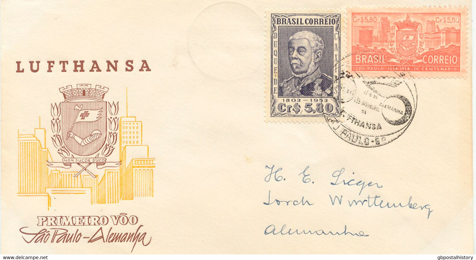 BRASILIEN 17.8.1956, Selt. Kab.-Erstflug Der Dt. Lufthansa Von Sao Paulo N. Frankfurt (Haberer/Sieger 87/70), R! - Poste Aérienne