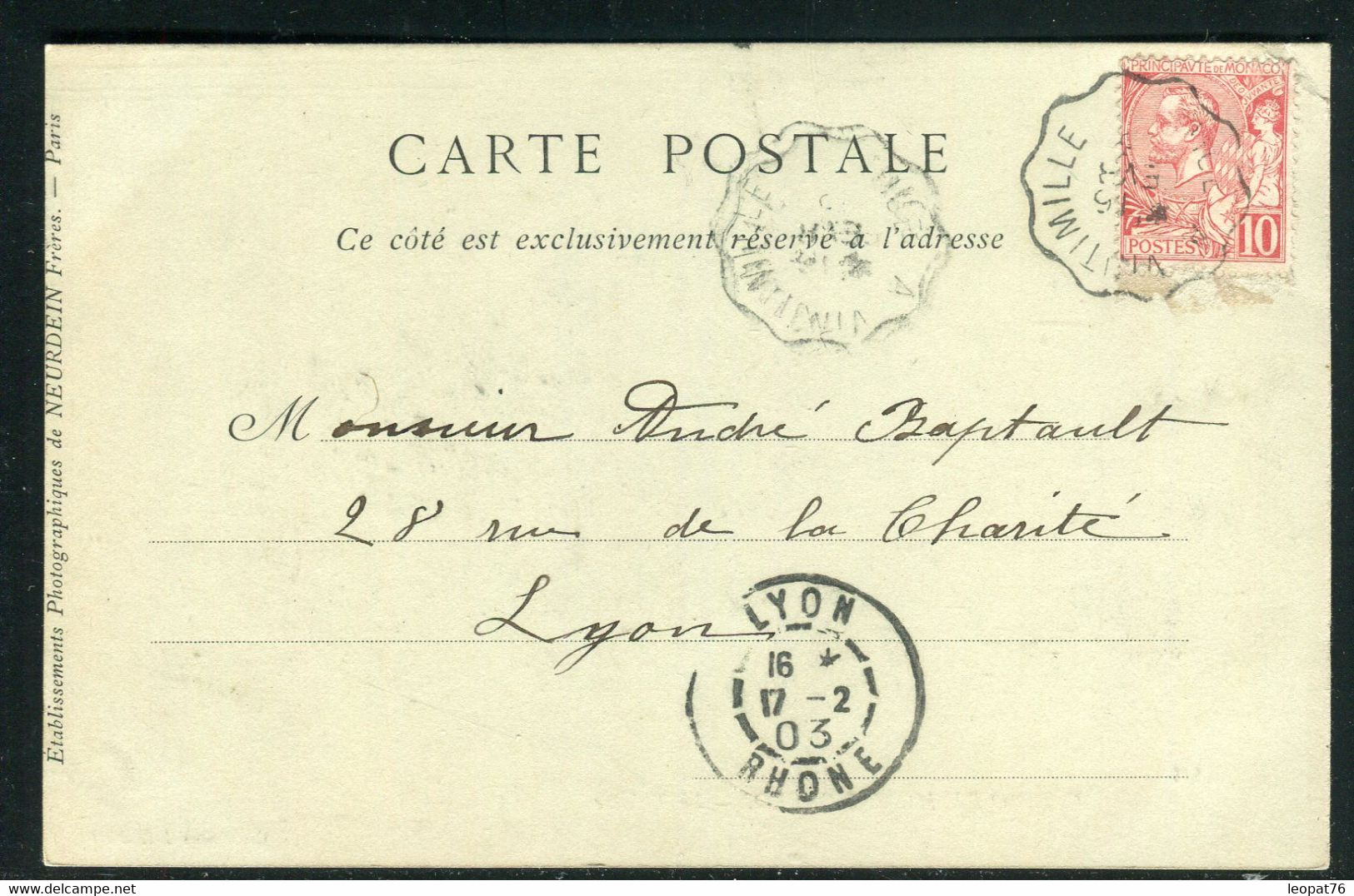 Monaco - Oblitération Ambulant Sur Carte Postale Pour Lyon En 1903 - Ref N 154 - Brieven En Documenten