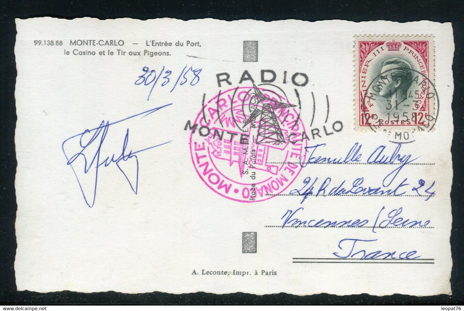 Monaco - Oblitération Mécanique  Illustrée ( Radio Monte Carlo ) Sur Carte Postale En 1958 Pour Vincennes - Ref N 155 - Brieven En Documenten