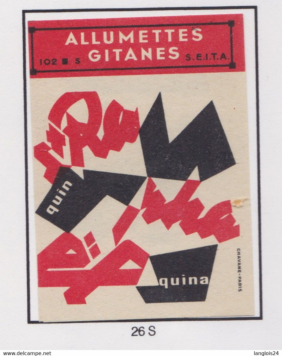 Ancienne étiquette  Allumettes France E14  Type 102  Quinqina Rapha - Matchbox Labels
