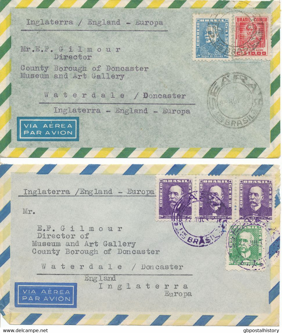 BRASILIEN 1958/1961 2 Kab.-Flugpostbf N. England Beide M. K2 "SEARA / BRASIL"   Dabei Einmal In Selt. Viol. Stempelfarbe - Briefe U. Dokumente