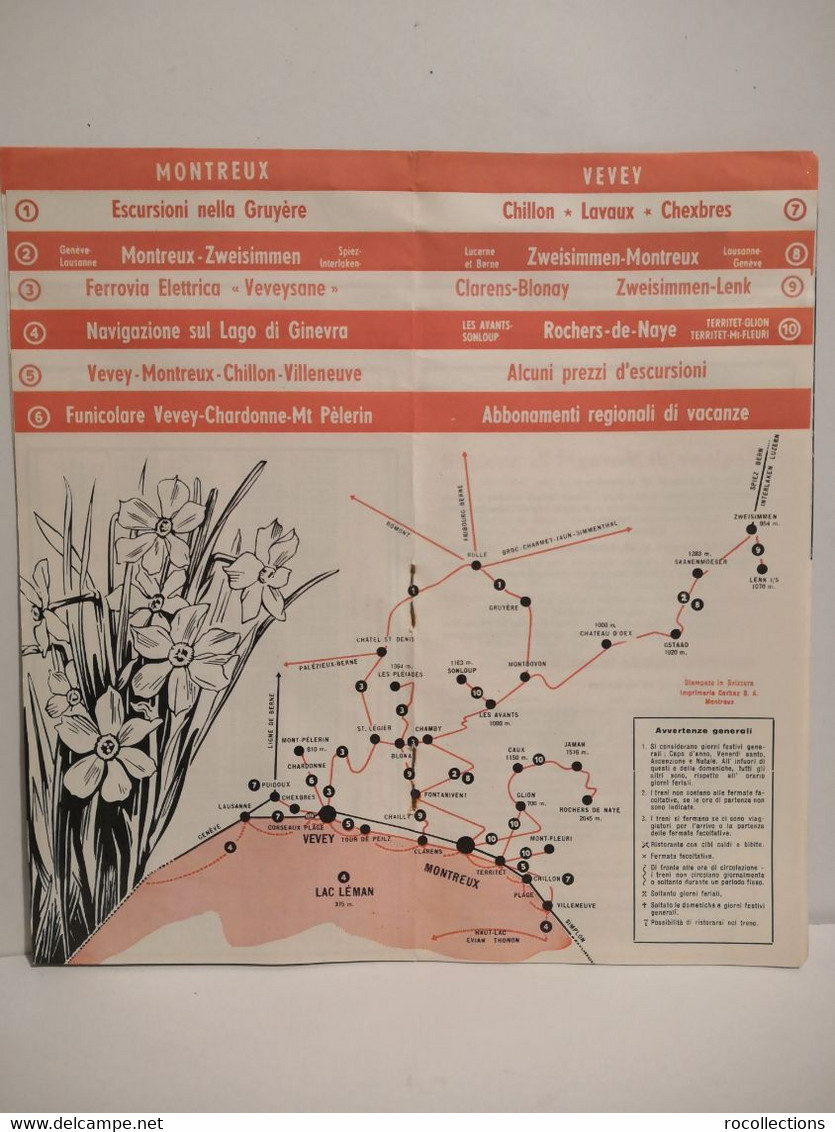 Switzerland Timetable Railways Vacanze Svizzera MONTREUX VEVEY Orari Ferrovie E Batelli 1953 - Europe