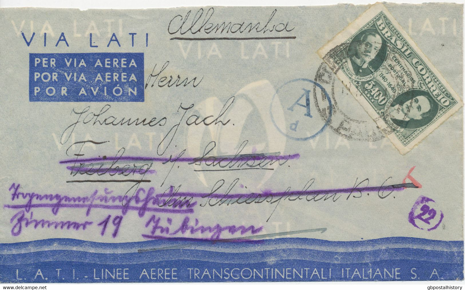 BRASILIEN 1941, Extrem  Selt. Flugpost Via L.A.T.I. (Linee Aeree Transcontinental Italiane - Nur 211 Postflüge) LETZTTAG - Airmail