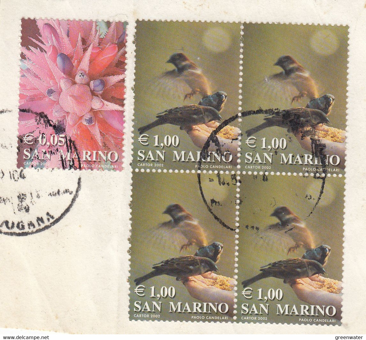 San Marino 2002 Birds 1 Euro Value Bl Of 4 Used On Paper (57234) - Used Stamps