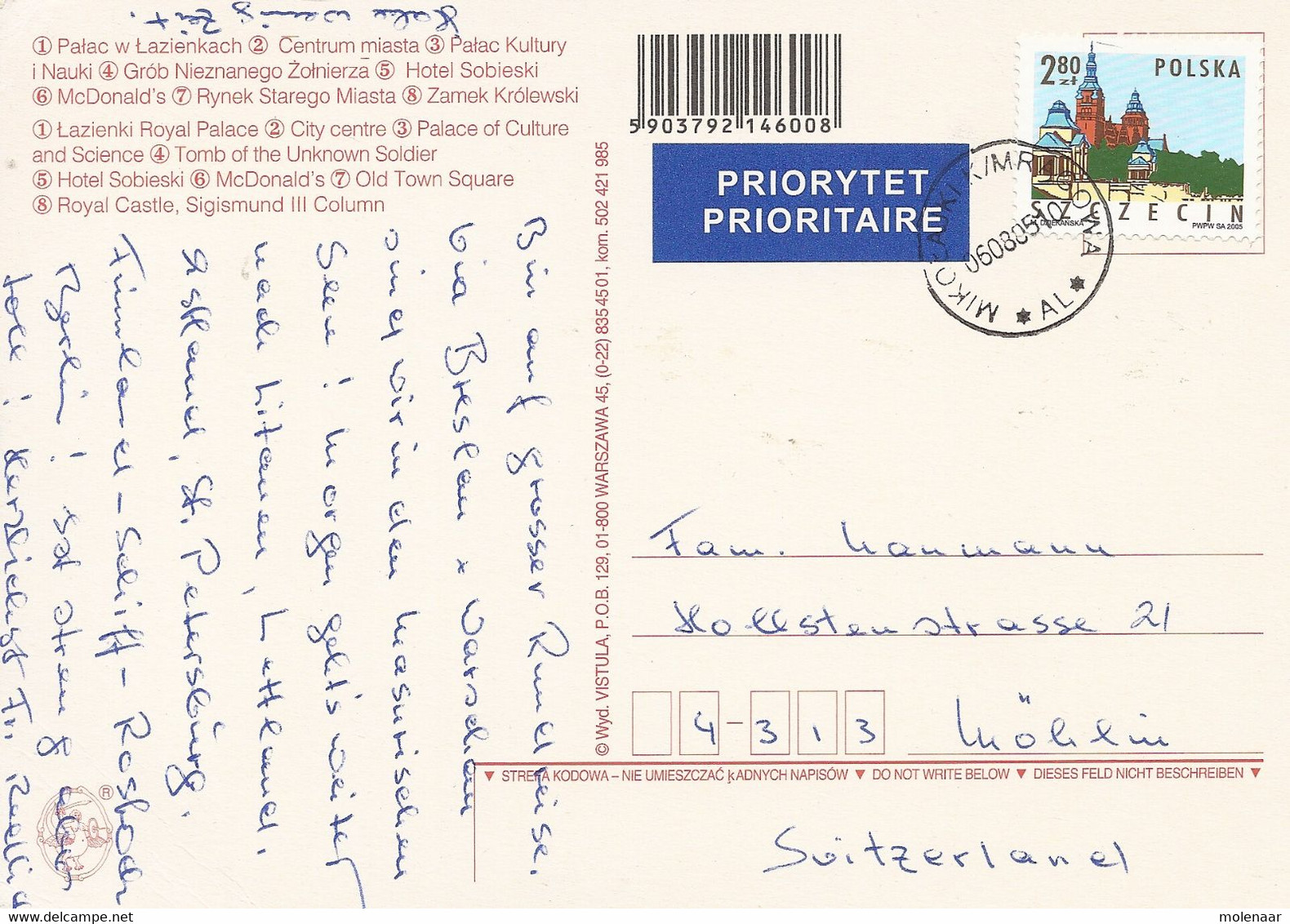 Polen Postkaart Uit 2005 Met 1 Zegel (3736) - Cartas & Documentos