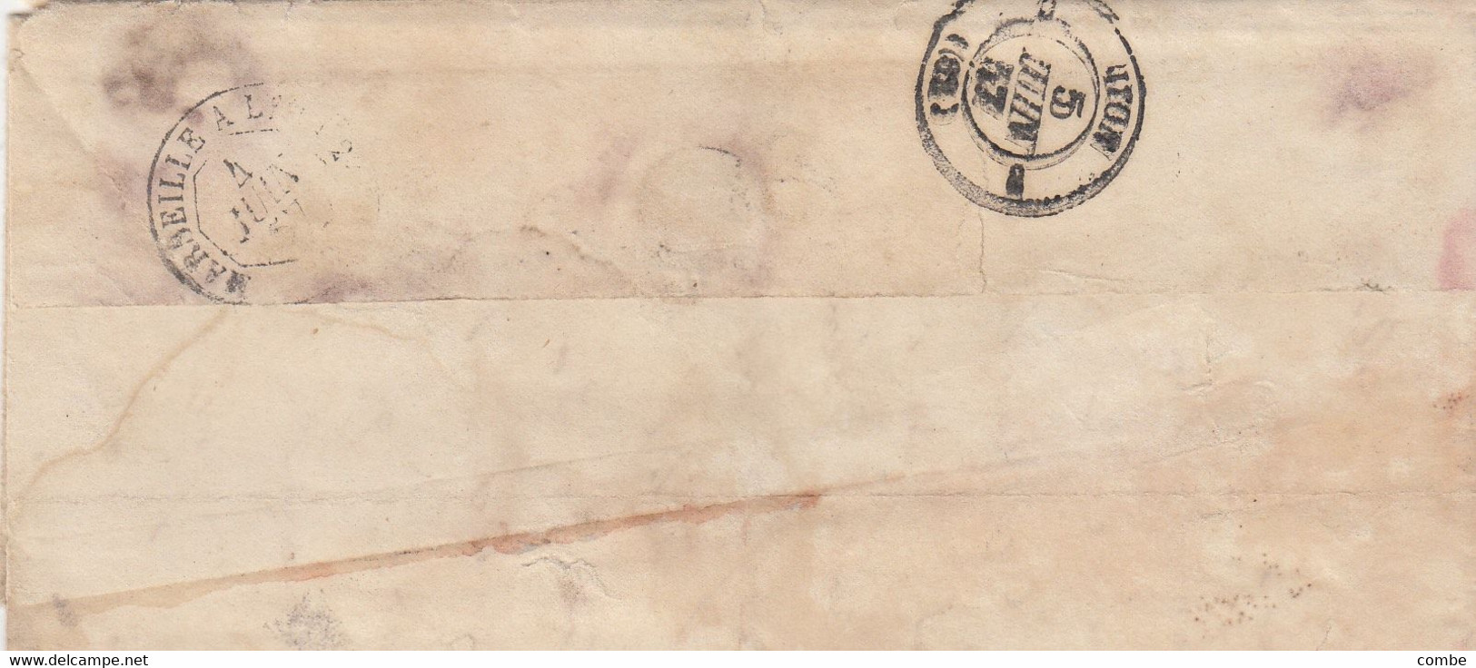 LETTRE. 2 JUIN 1857. ALGER.  PC 3710. POUR LYON                     /    2 - 1849-1876: Classic Period