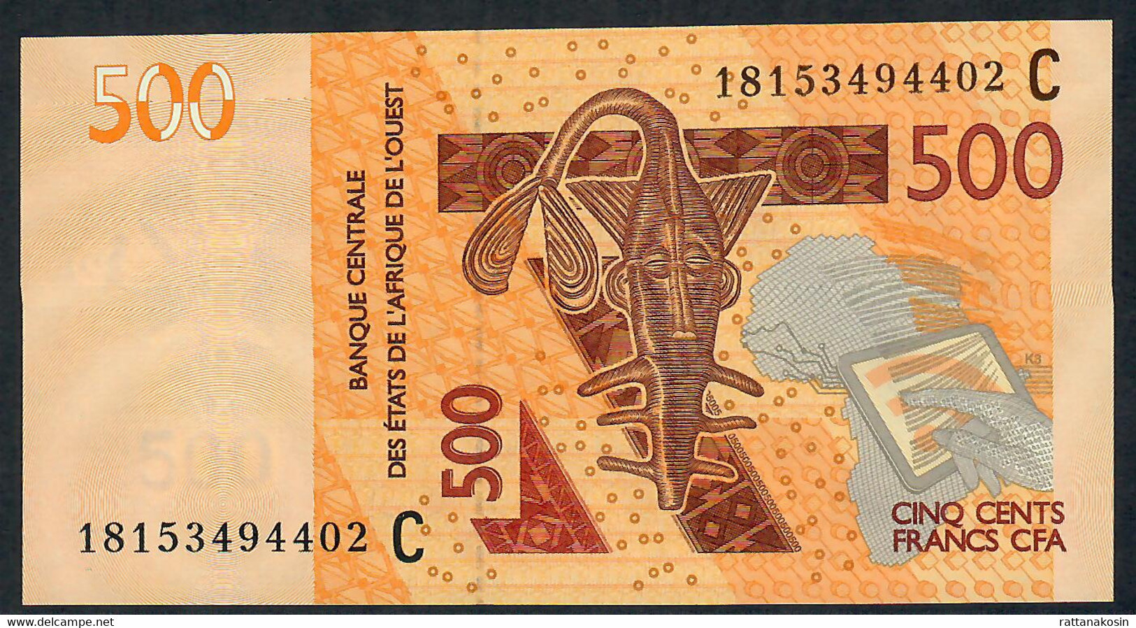 W.A.S. LETTER C = BURKINA FASO P319Cg 500 FRANCS (20)18 2018 UNC. - Stati Dell'Africa Occidentale