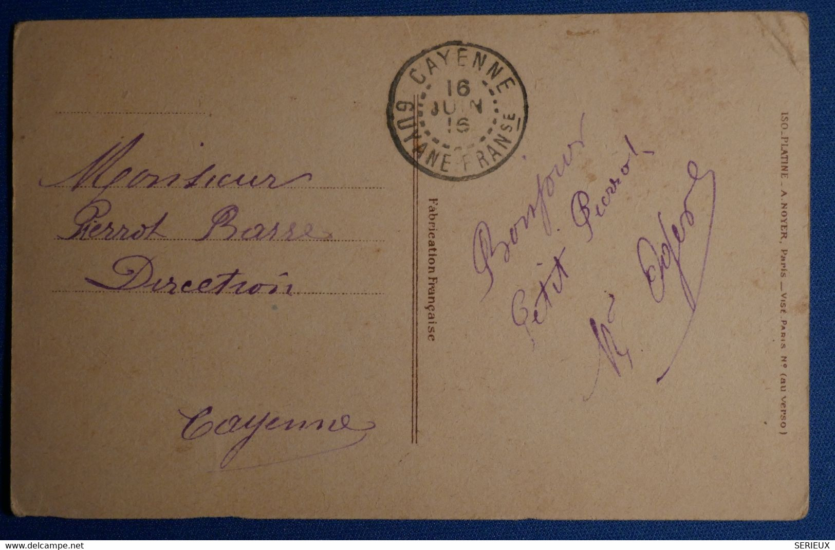 J21 GUYANNE BELLE CARTE 1916 CAYENNE+ AFFRANCHISSEMENT INTERESSANT - Covers & Documents