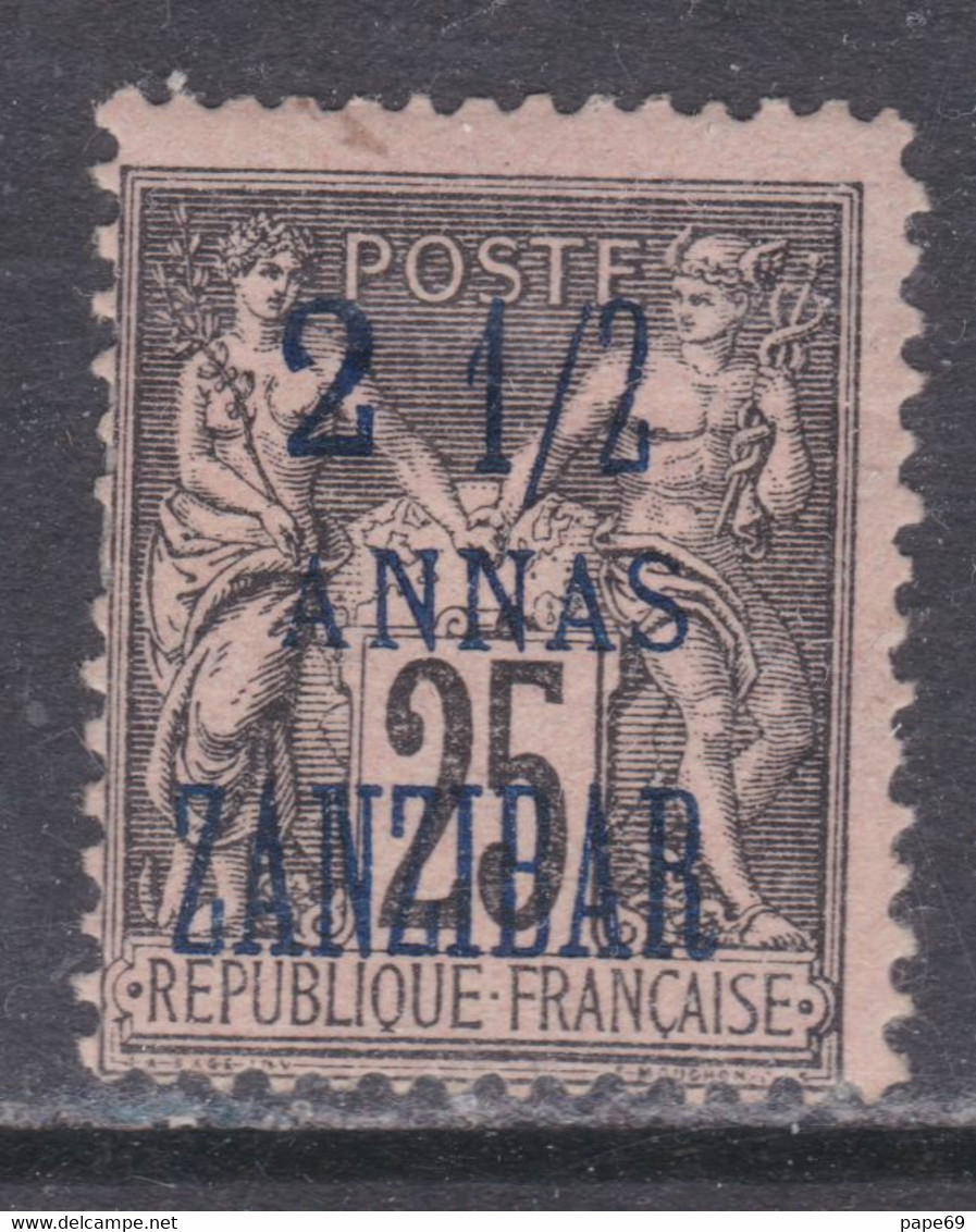 Zanzibar N° 24 X : 2 1/2 Annas  Sur 25 C. Noir Sur Rose Trace De Charnière Sinon TB - Unused Stamps