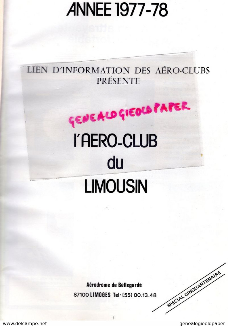 87- LIMOGES- CINQUANTENAIRE AERO CLUB LIMOUSIN-AVIATION-MARYSE BASTIE-AERODROME BELLEGARDE-1978-BOUCART- - Historical Documents