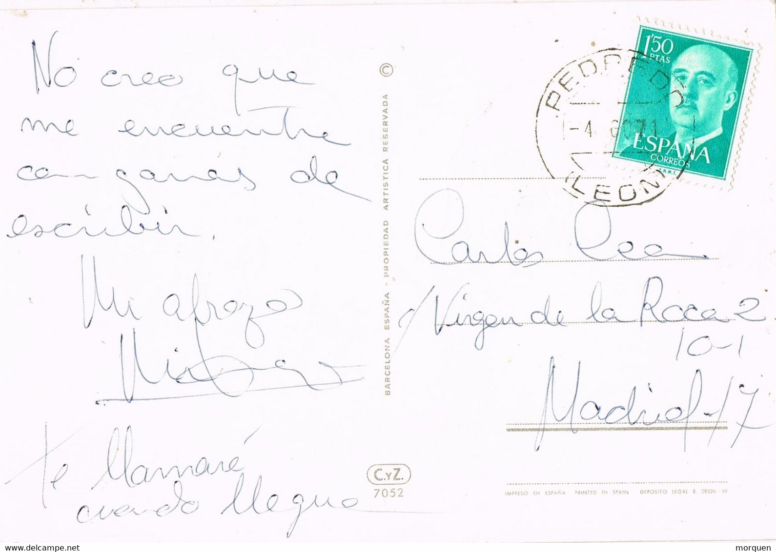 42412. Postal PEDREDO (Leon) 1971. Motivo CABALLO. Poblacion De 22 Habitantes - Storia Postale