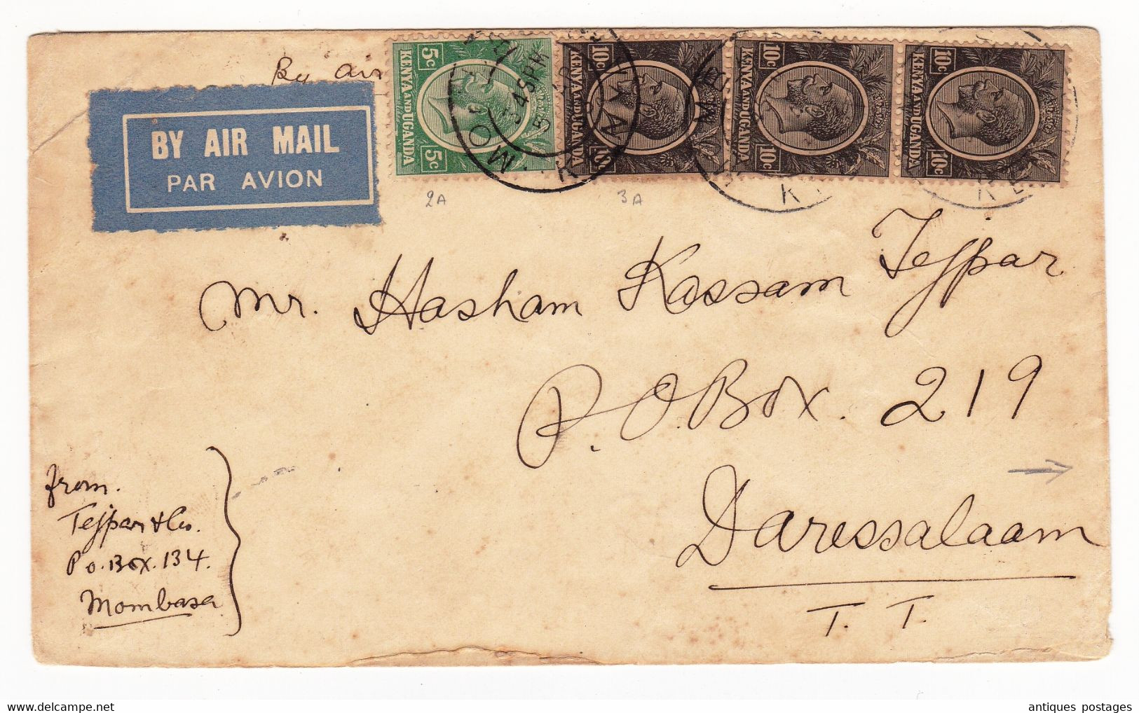 Lettre 1933 Mombasa Kenya Dar Es Salaam Tanzania Air Mail British Colony Africa George V - Kenya & Uganda