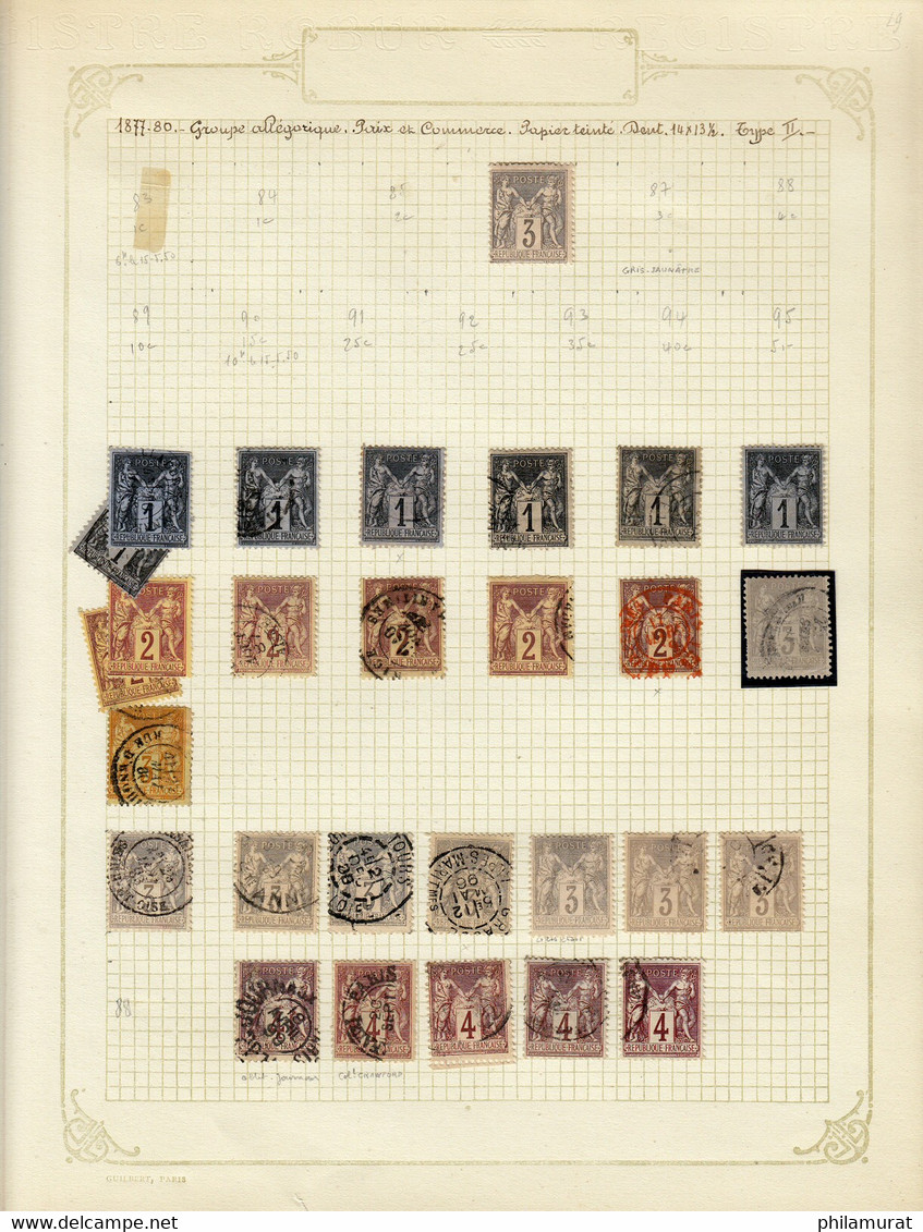 France 1876/1900 Collection timbres types Sage nuances et obl COTE +750€