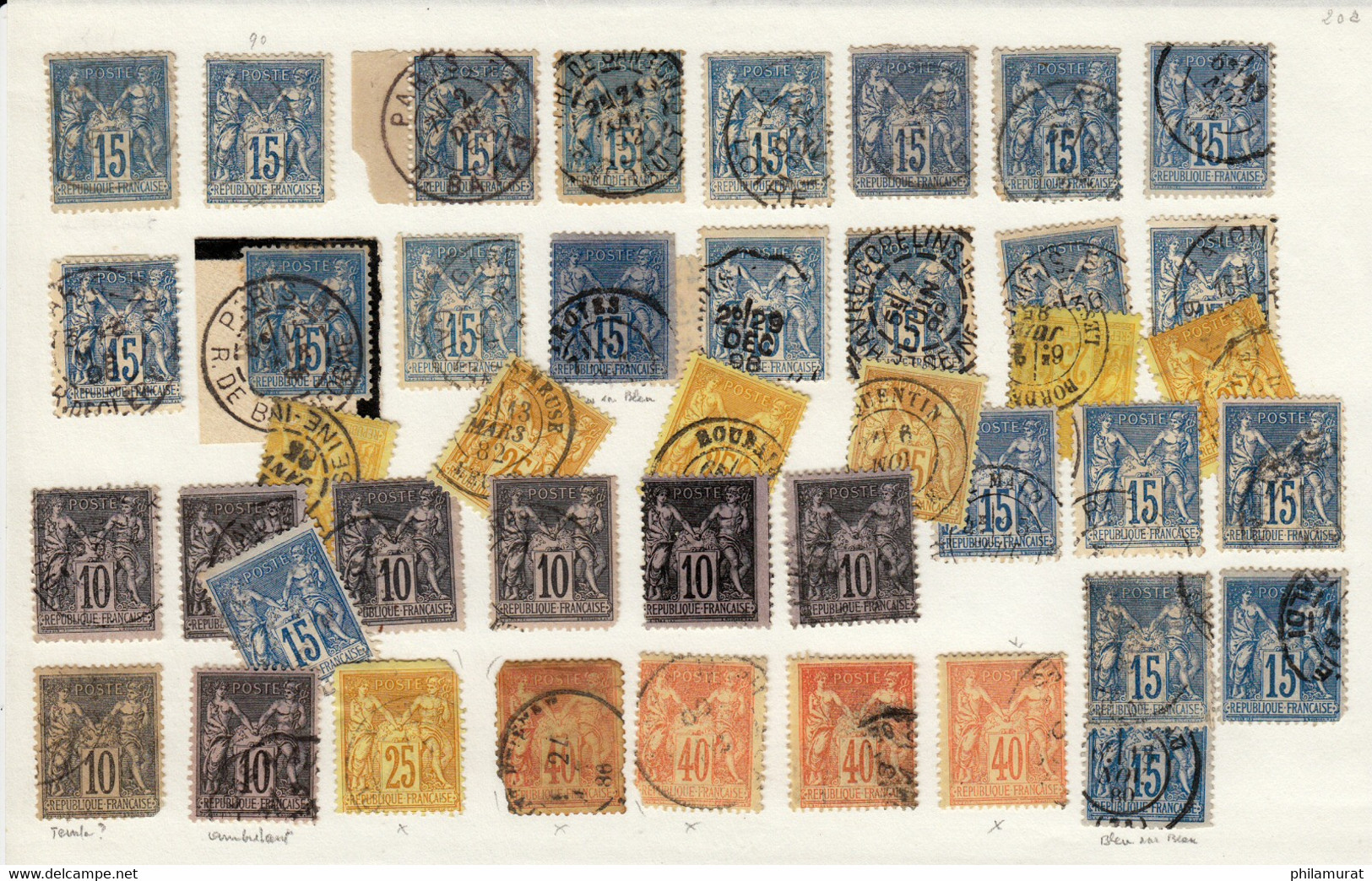 France 1876/1900 Collection timbres types Sage nuances et obl COTE +750€