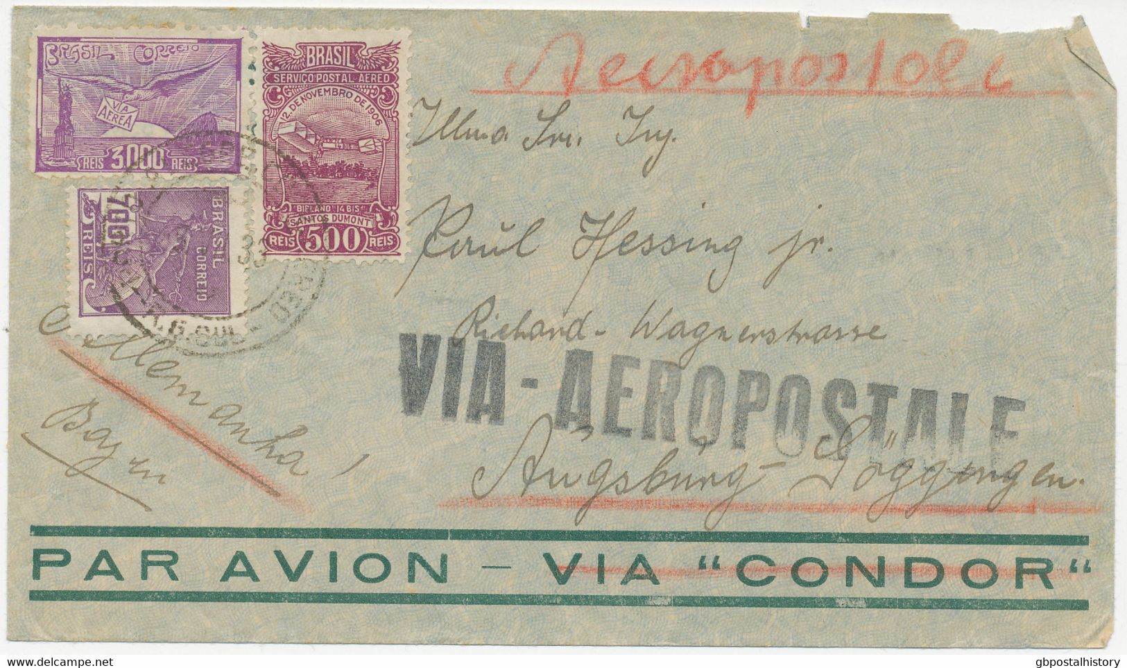 BRASILIEN 1938 Flugpost-MiF (u.a. Flugzeug) Selt. Flugpost-Bf Sollte Ursprünglich Mit "Condor" Geflogen Werden - Airmail