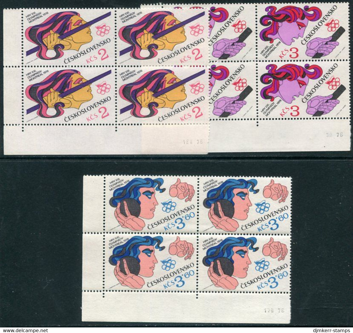 CZECHOSLOVAKIA 1976 Olympic Games, Montreal Blocks Of 4 MNH / **. Michel 2308-10 - Unused Stamps