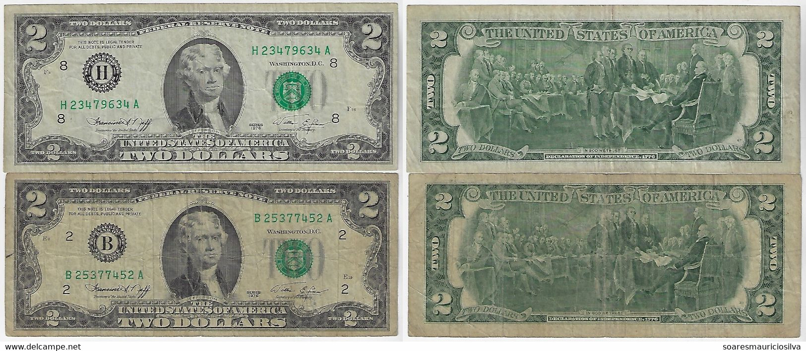 2 Banknote USA United States 2 Dollar 1976 Pick-461 Fine And Very Fine - Federal Reserve (1928-...)