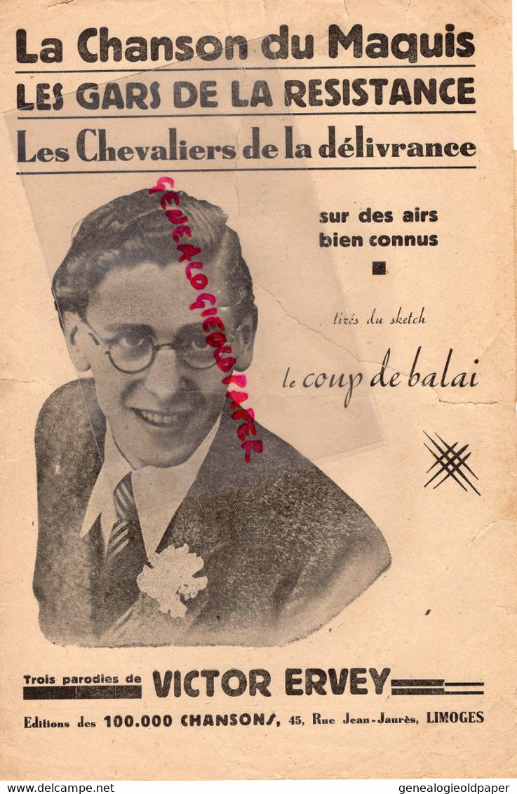 87-LIMOGES-PARTITION MUSIQUE  VICTOR ERVEY-CHANSON DU MAQUIS-RESISTANCE LIBERATION FFI-GESTAPO-RUE DU CLOCHER - Scores & Partitions