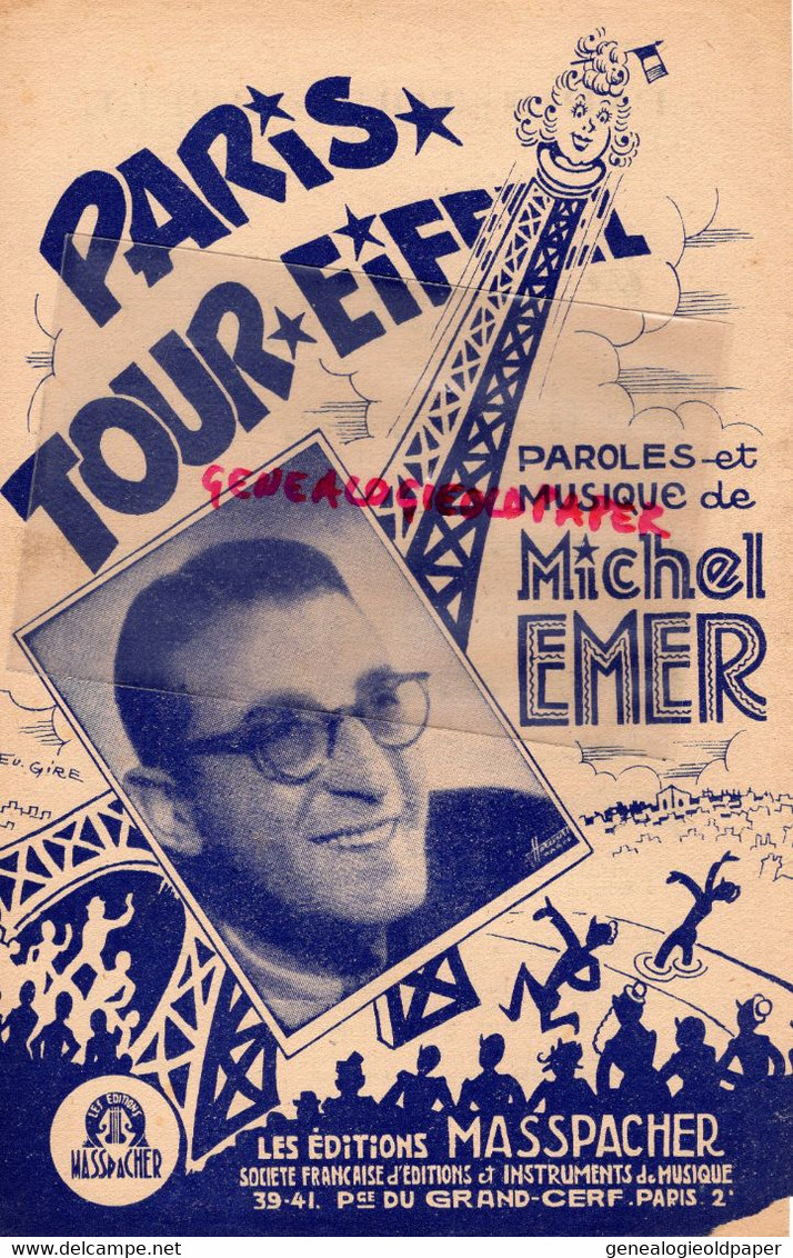 75-PARIS-PARTITION MUSIQUE TOUR EIFFEL-MICHEL EMER-EDITIONS MASSPACHER 1945- BOIS VINCENNES-PIGALLE- - Scores & Partitions
