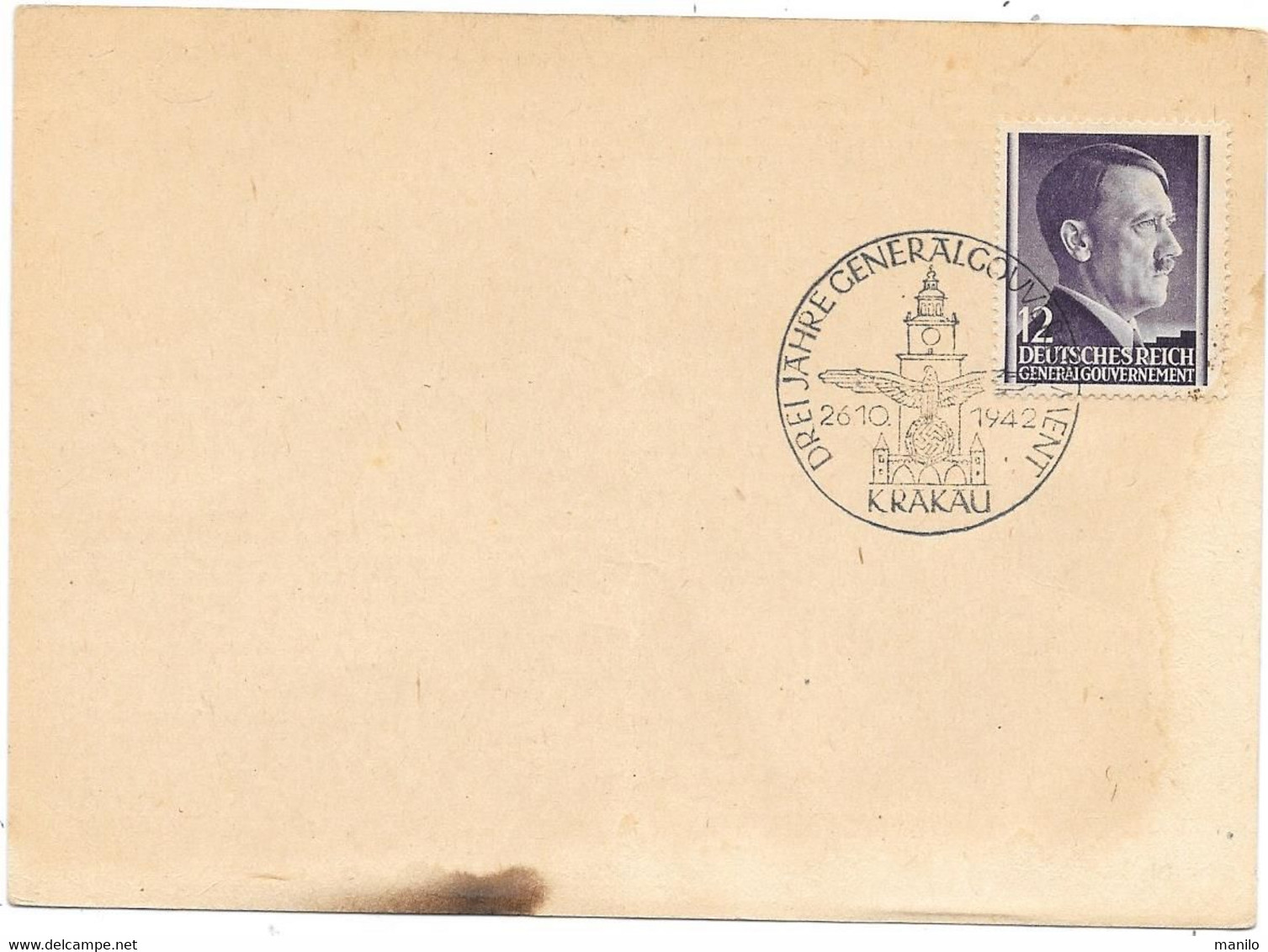 Timbre HITLER Sur CP KRAKAU CRACOVIE (Pologne)  26/10/1942  Croix Gammée - WW2     Judaïca - Gouvernement Général