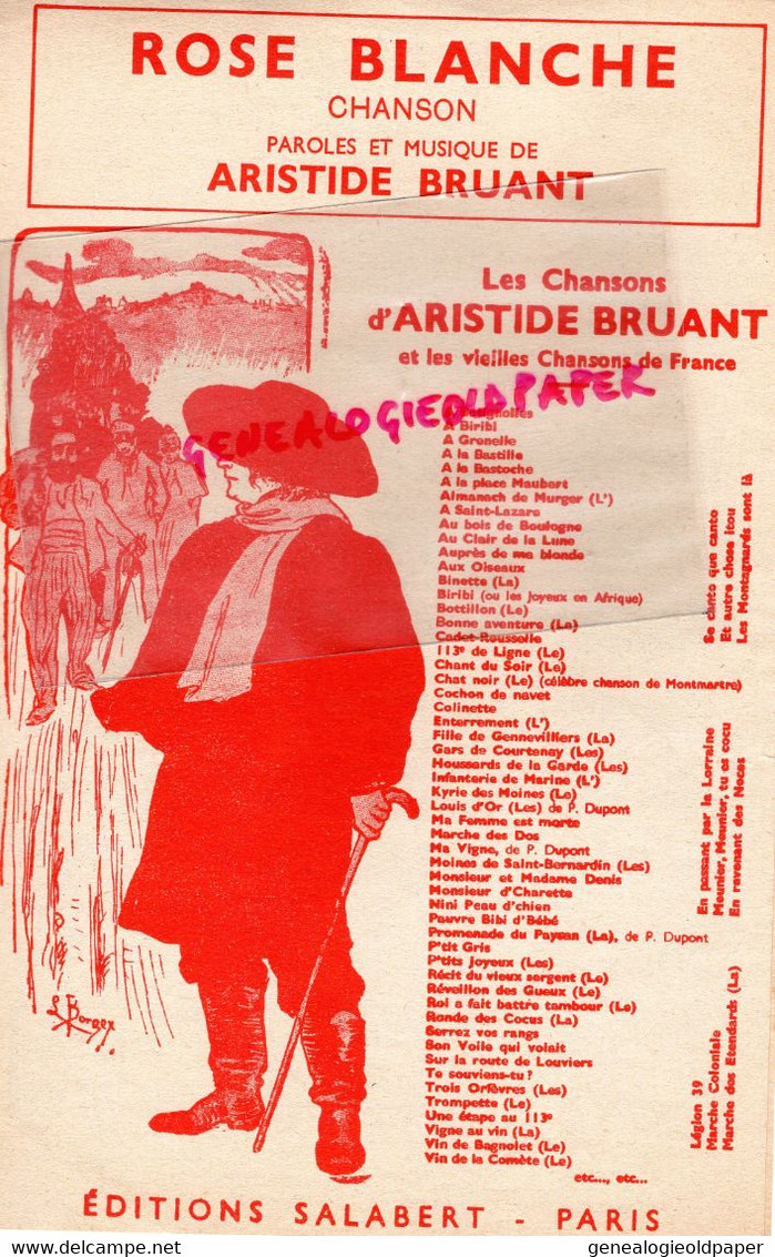 75-PARIS-PARTITION MUSIQUE ROSE BLANCHE-ARISTIDE BRUANT-MONTMARTRE-RUE SAINT VINCENT-EDITIONS SALABERT - Scores & Partitions