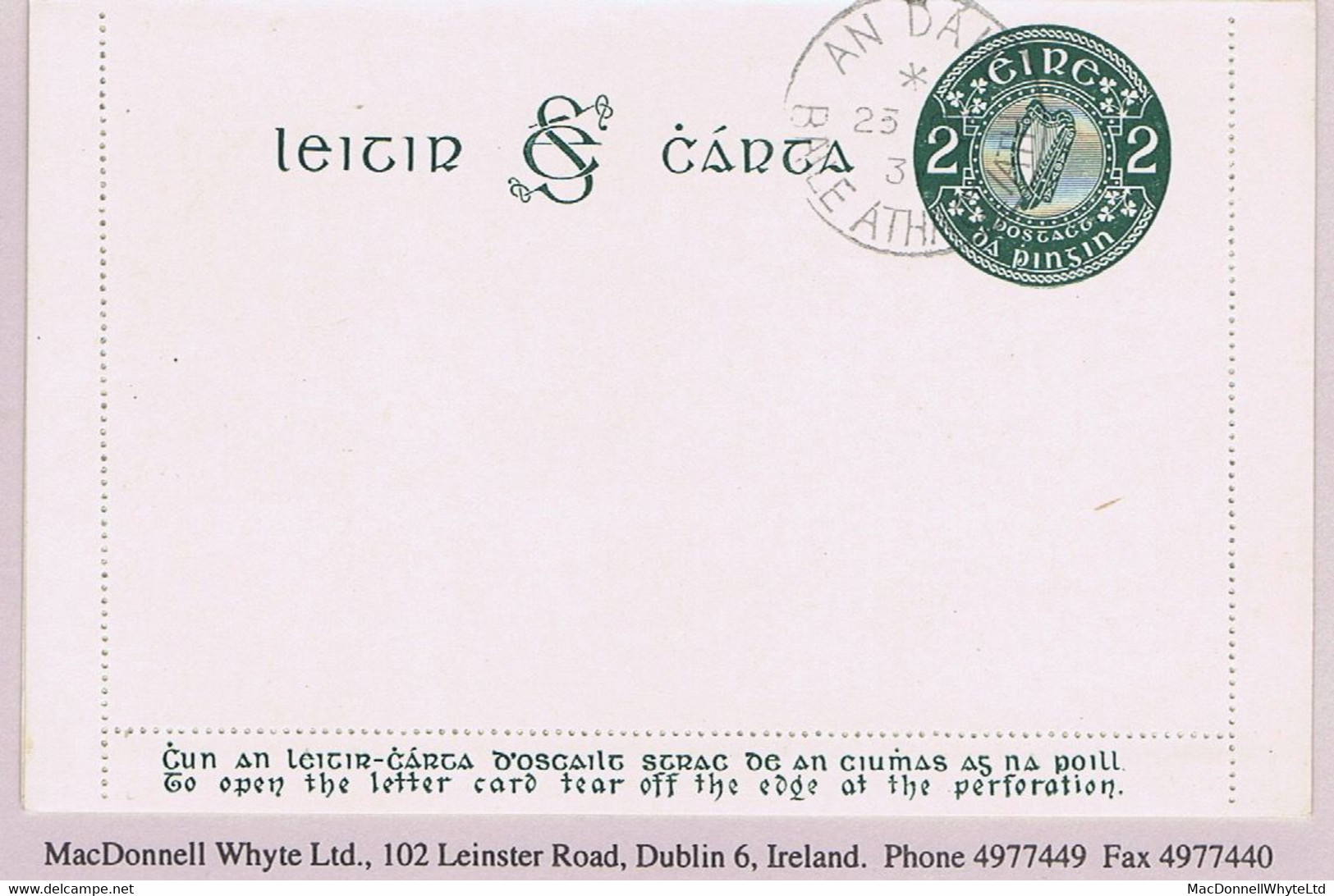 Ireland Parliament Postal Stationery 1931 2d Green Lettercard AN DÁIL BAILE ÁTHA CLIATH 23 OC 31 Cds Temporary Office - Entiers Postaux