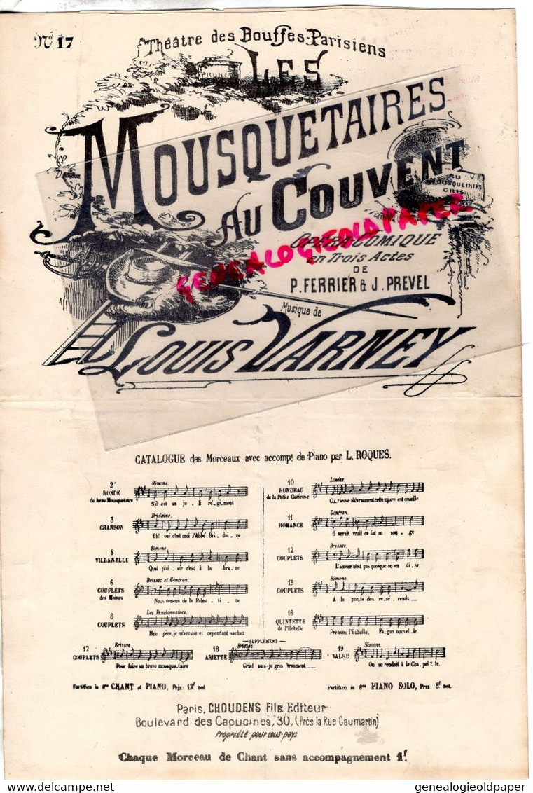 75-PARIS-PARTITION MUSIQUE LES MOUSQUETAIRES AU COUVENT-THEATRE BOUFFES PARISIENS-OPERA COMIQUE FERRIER LOUIS VARNEY - Partituren