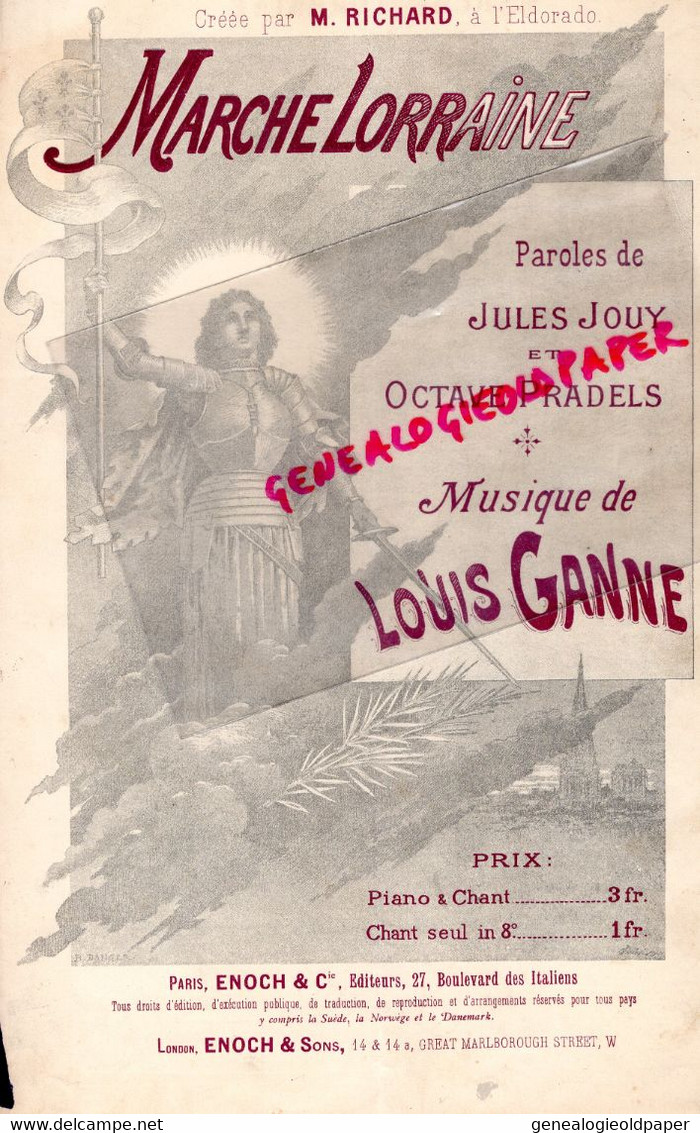75-PARIS-PARTITION MUSIQUE MARCHE LORRAINE- JULES JOUY-OCTAVE PRADELS-LOUIS GANNE- ENOCH -CREE RICHARD ELDORADO THEATRE - Scores & Partitions