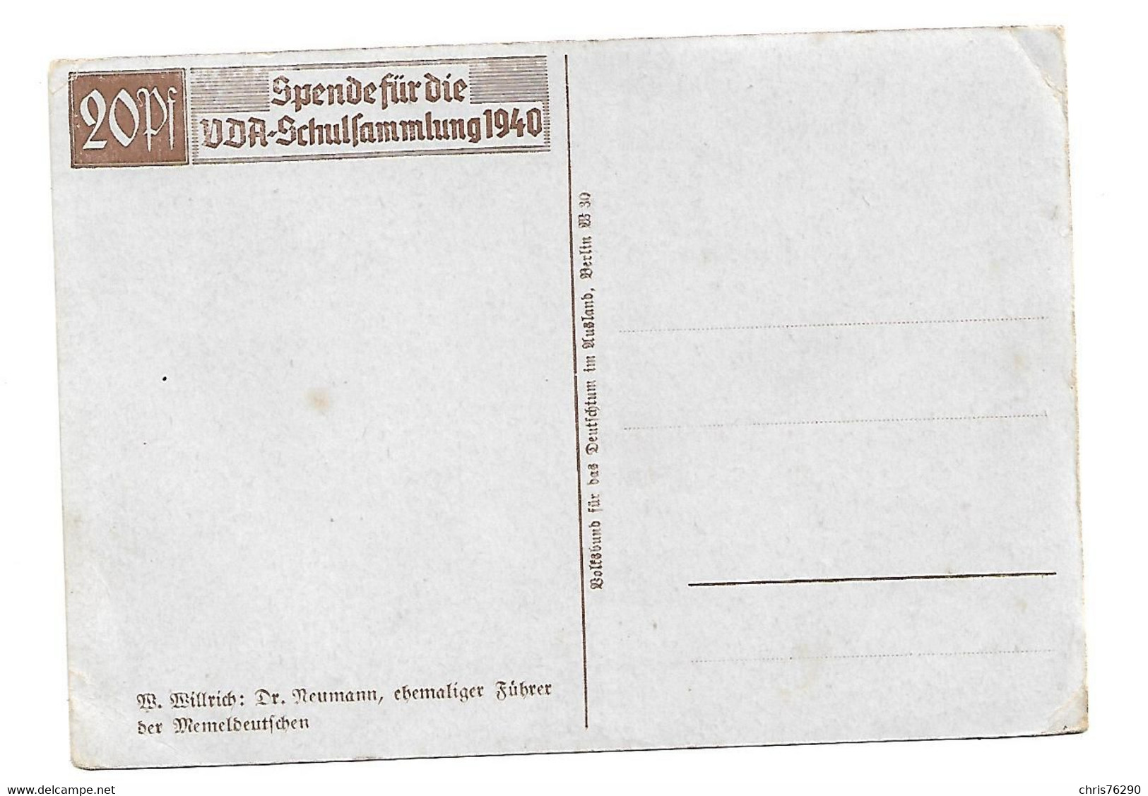 CPSM Allemagne WILLRICH Kunstler Illustrateur Dr NEUMANN Ehemaliger Führer Der Memeldeutschen DDA Schulfammlung 1940 - Willrich