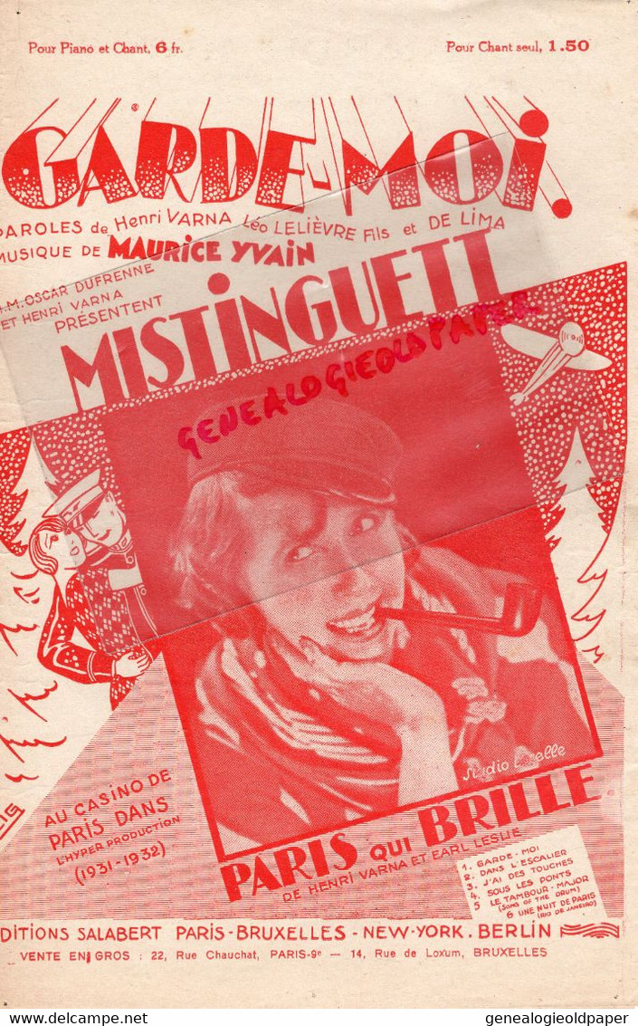 75-PARIS- PARTITION MUSIQUE MISTINGUETT-GARDE MOI-MAURICE YVAIN-PARIS QUI BRILLE-CASINO-HENRI VARNA-LEO LELIEVRE-1931 - Scores & Partitions