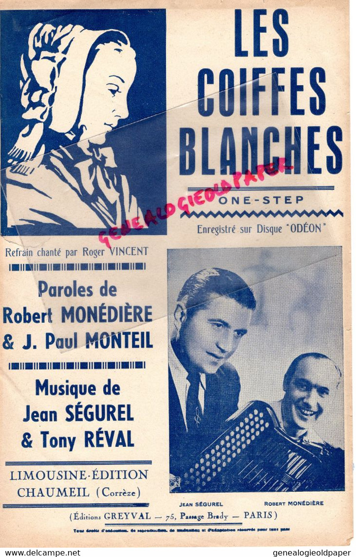 19-CHAUMEIL- PARTITION MUSIQUE LES COIFFES BLANCHES-ONE STEP-ROGER VINCENT-JEAN SEGUREL-ROBERT MONEDIERE-TONY REVAL-1952 - Noten & Partituren