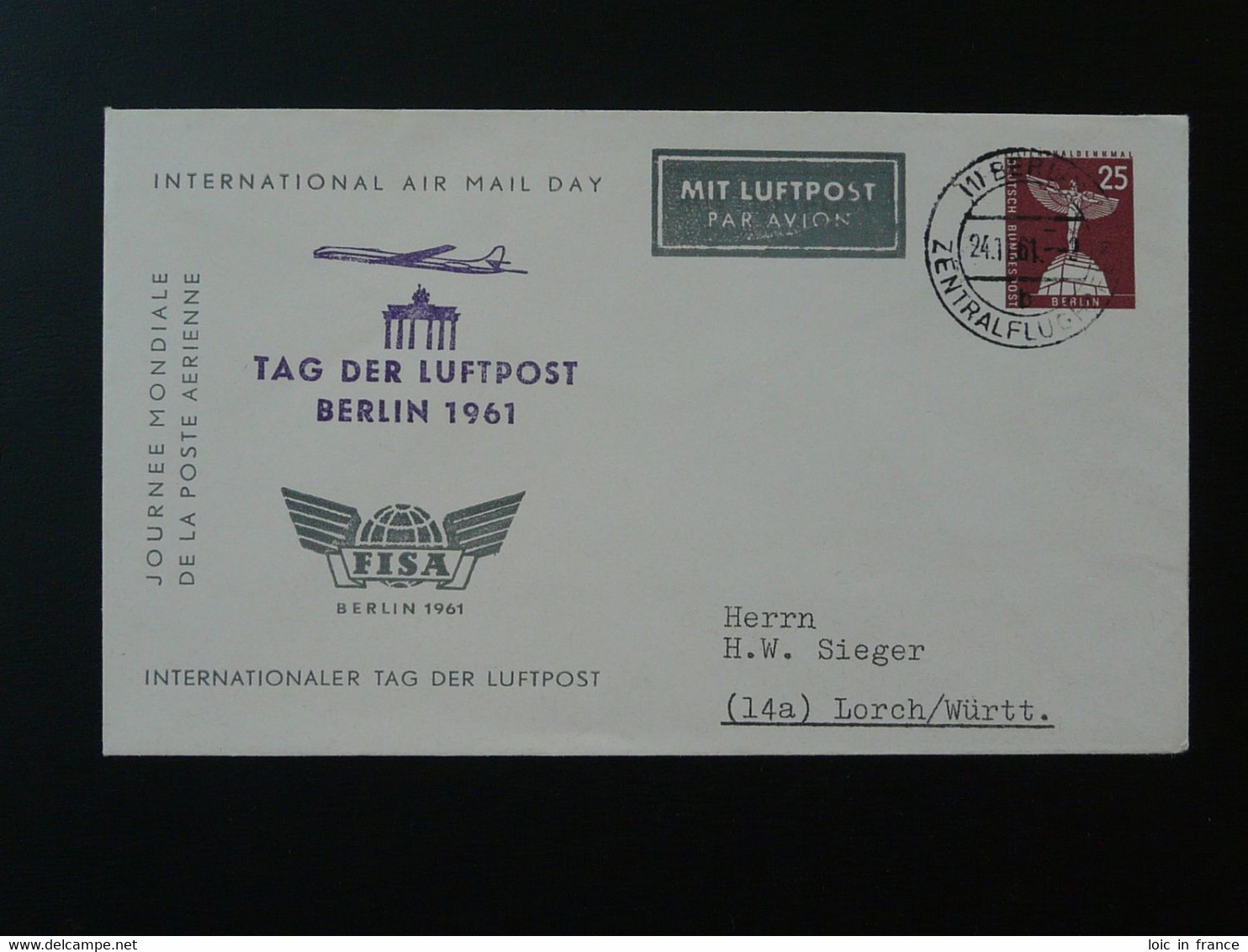 Tag Der Luftpost Air Mail Day Postal Stationery 1961 Berlin 89837 - Buste Private - Usati