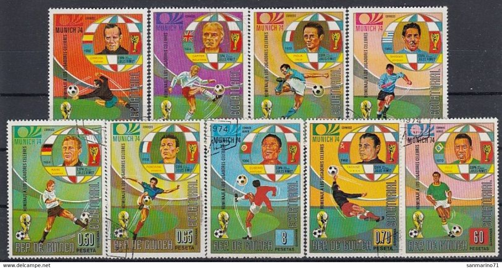 EQUATORIAL GUINEA 307-315,used,falc Hinged,football - Gebraucht