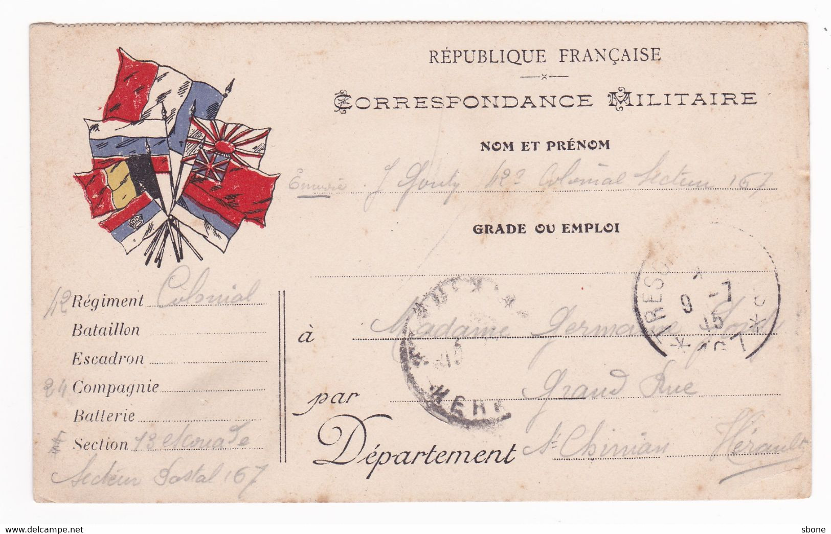 Carte En Franchise Militaire - 7 Drapeaux - Briefe U. Dokumente