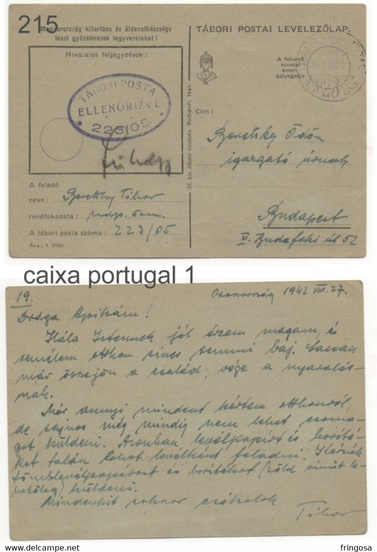 TÁBORI POSTA ELLENÓRIZVE 223/05 - 1942 - Franchigia