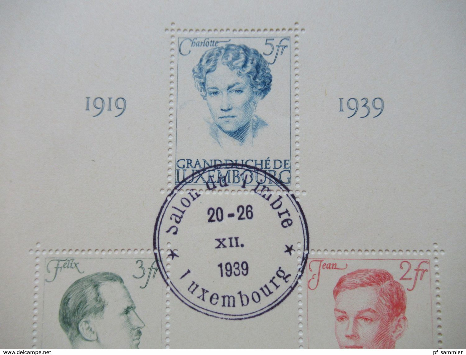 Luxemburg 1939 Sonderblatt / Souvenir Sheet Salon du Timbre 1939 mit Block 3 mit Sonderstempel Luxembourg