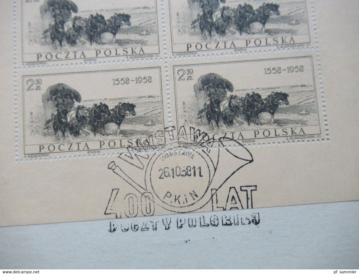 Polen 1958 Nr.1072 400Jahre Polnische Post Kleinbogen I Auf Sonderblatt / Gedenkblatt Mit Sonderstempel - Storia Postale