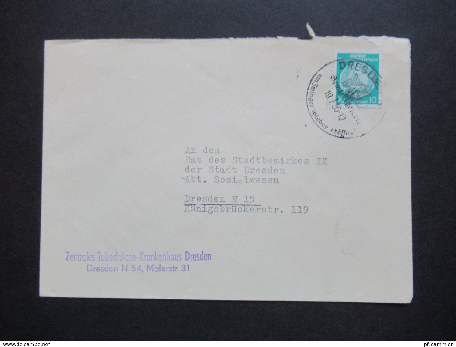 DDR Dienst 1956 SST Dresden Dienststempel Zentrales Tuberkulose Krankenhaus Dresden Ortsbrief Dresden - Sonstige & Ohne Zuordnung