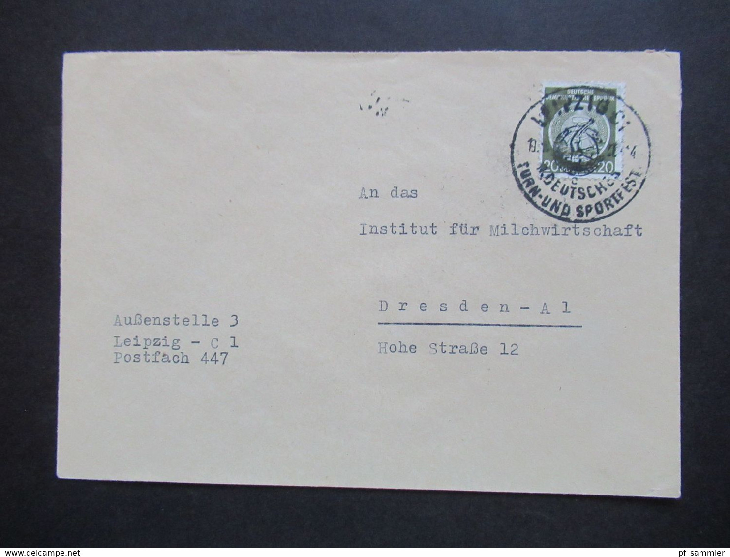 DDR Dienst Michel Nr.8 Sonderstempel Leipzig Deutsches Turn Und Sportfest Fernbrief Nach Dresden - Autres & Non Classés