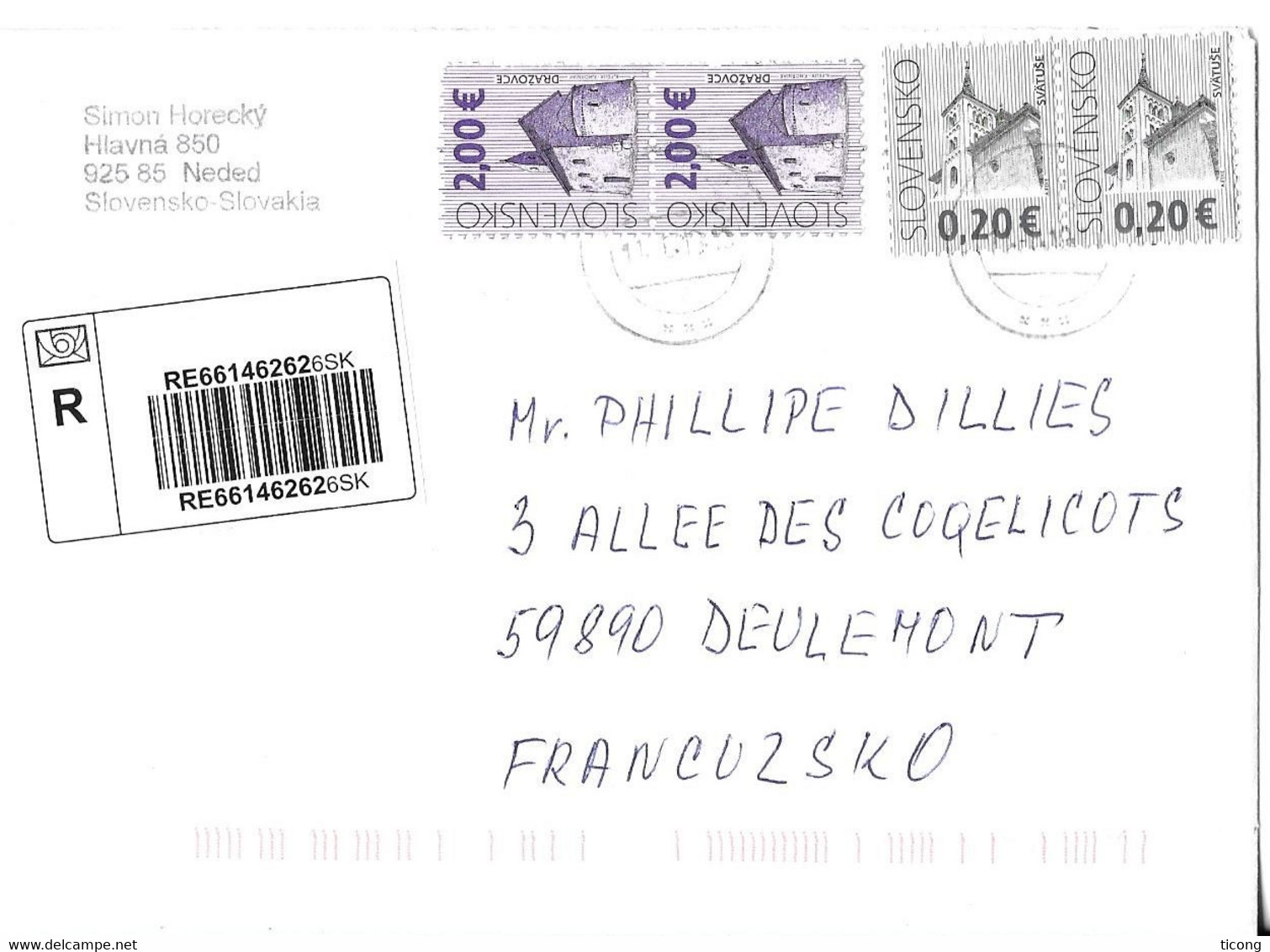 SLOVAQUIE LETTRE ENTIERE RECOMMANDEE ( VIGNETTE ) ET TIMBRES EN PAIRES DE 2009, DRAZOVCE ET SVATUSE POUR LA FRANCE, - Cartas & Documentos