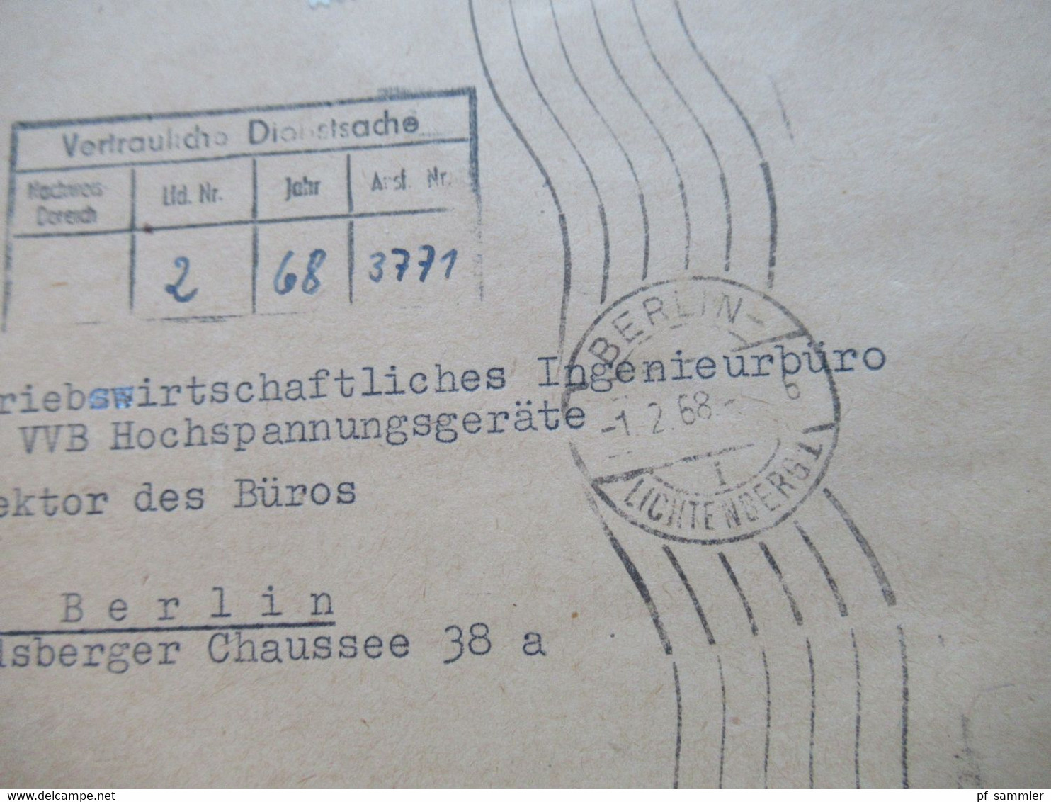 DDR Dienst ZKD Nr.3 Randstück Links Ortsbrief Berlin / VVB Hochspannungsgeräte / Vertrauliche Dienstsache - Altri & Non Classificati