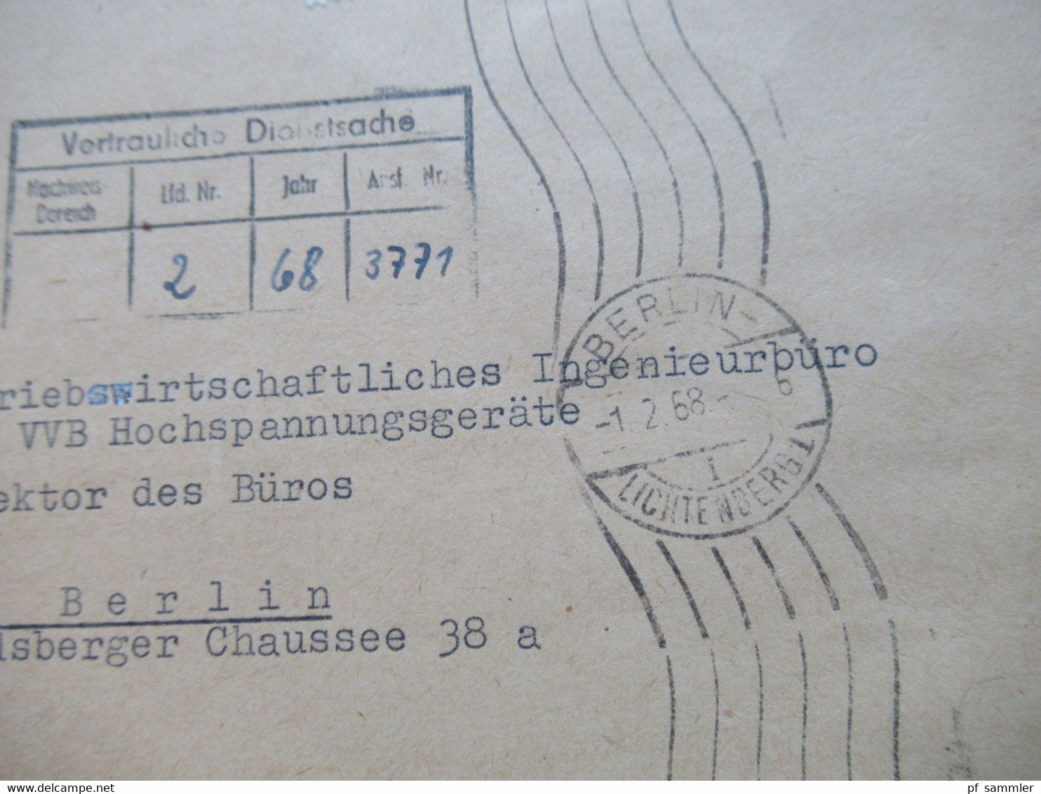 DDR Dienst ZKD Nr.3 Randstück Links Ortsbrief Berlin / VVB Hochspannungsgeräte / Vertrauliche Dienstsache - Andere & Zonder Classificatie