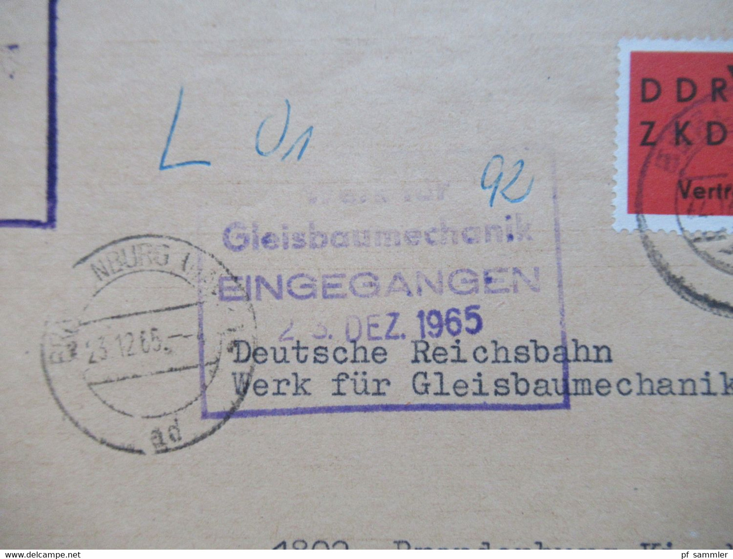 DDR Dienst ZKD Vertrauliche Dienstsache 1965 Deutsche Reichsbahn Direktion Berlin Nach Potsdam Werk Für Gleisbaumechanik - Altri & Non Classificati